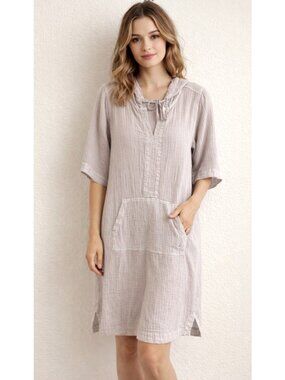 Carbon 2 Cobalt Dress Hooded Gray Short Sleeve Medium Gauzy Beach Lagenlook